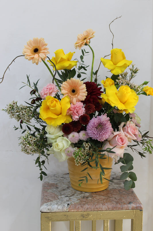 Elegant Lavender Bliss in yellow vase