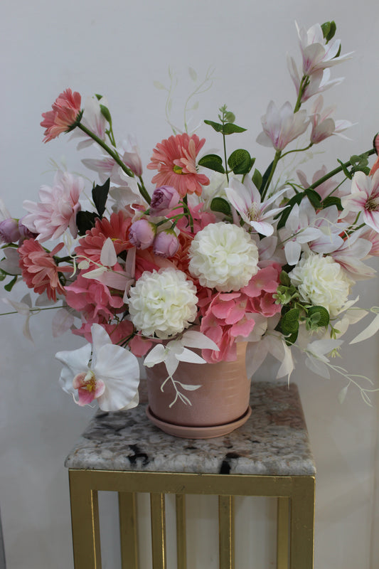 English falls artificial arrangement pink lady touch