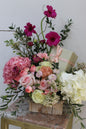 Fairy wooden basket with hydrangea arrangement for Gift