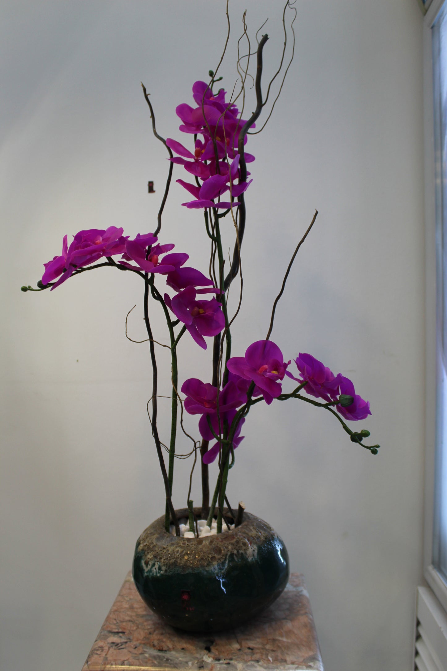 Atlantic metal glaze organic shape vase  with artificial phalaenopsis pink set