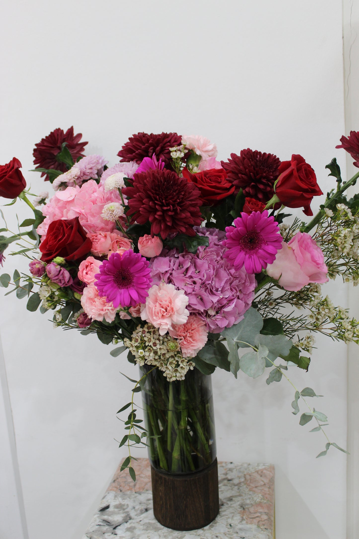 woody glass with decorum elegant arrangement