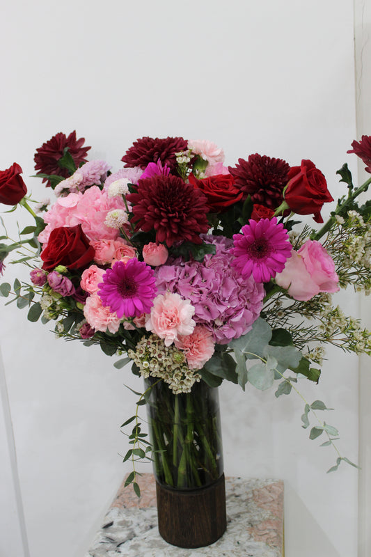 woody glass with decorum elegant arrangement